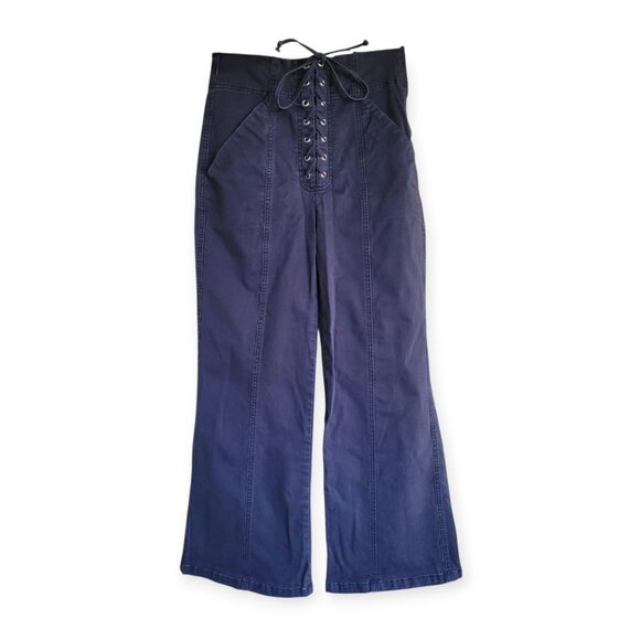 ALC Women's Kyle Lace Up Navy Wide Leg Ankle Pants size 4 - Picture 2 of 13